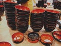 Stacked bowls of Wanko-soba noodles Royalty Free Stock Photo