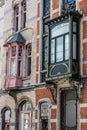 Ixelles, Brussels Belgium - Facades of traditional residential houses of the 20th century in Art Nouveau style and sgrifiti Royalty Free Stock Photo