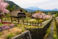 Iyashi no Sato village with mt. Fuji and sakura Royalty Free Stock Photo