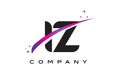 IZ I Z Black Letter Logo Design with Purple Magenta Swoosh