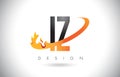 IZ I Z Letter Logo with Fire Flames Design and Orange Swoosh.