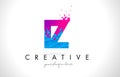 IZ I Z Letter Logo with Shattered Broken Blue Pink Texture Design Vector.