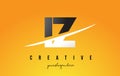 IZ I Z Letter Modern Logo Design with Yellow Background and Swoosh.