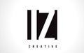 IZ I Z White Letter Logo Design with Black Square.