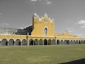 Izamal Yellow Church with Black & White Sky Royalty Free Stock Photo