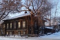 Izhevsk. Old two-storey wooden house. Royalty Free Stock Photo