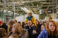 Izhevsk, Russia - December 14 2019: People crowd on AVTOVAZ IzhLada factory at Open Day on December 14, 2019 in Izhevsk