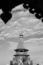 Izmailovo Kremlin in Moscow. Wooden church. Black and white photo. Royalty Free Stock Photo