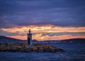 Izmir aliaga bay lighthouse and silos Royalty Free Stock Photo