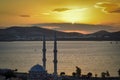 Izmir aliaga bay mosque on the seaside and industry Royalty Free Stock Photo