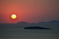 Izmir aliaga yenisakran bay sunset and a island Royalty Free Stock Photo