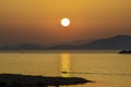 Izmir aliaga yenisakran sea and sunset a boat Royalty Free Stock Photo