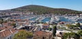 Izmir Cesme castle, wide angle view of the marina from the outer walls of the castle Royalty Free Stock Photo