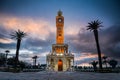 Izmir Clock Tower view in Konak square. Famous place. Sunset colors