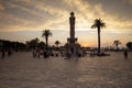 Izmir, Turkey - August 4, 2018; Konak Square and Clock Tower view at sunset Izmir, Turkey. The Izmir Clock Tower is the most