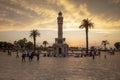 Izmir, Turkey - August 4, 2018; Konak Square and Clock Tower view at sunset Izmir, Turkey. The Izmir Clock Tower is the most