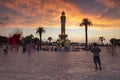 Izmir, Turkey - August 4, 2018; Konak Square and Clock Tower view at sunset Izmir, Turkey. The Izmir Clock Tower is the most