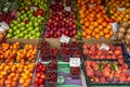 Izmir, Turkey, 05/20/2019: Heap of fruit on the market. Close-up