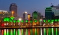 Illuminated Cumhuriyet Square along shoreline of Aegean Sea in Izmir at twilight Royalty Free Stock Photo