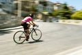 Bicycle rider climbing at Varyant Road at Izmir Konak Turkey