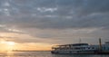 Izmir, Turkey - May 27, 2017: Passengers getting and boarding in the city line ferry in Alsancak ferry pier. Izmir.