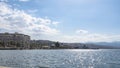 Izmir, Turkey - October 2017: Izmir city center panoramic view from seaside. The view of Konak, Izmir municipality building, Konak