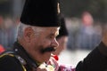 Portrait of Celal Dolasir The Combat Veteran with his uniform and wife. He has a Beautiful and masculine mustache Royalty Free Stock Photo