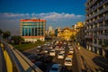 IZMIR, TURKEY: Transport bridge in Turkish city Izmir. Turkish cars and buses going on the road.