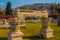 IZMIR, TURKEY: View of the ancient ruins of the Agora and the old town and fortress in Izmir.