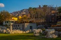 IZMIR, TURKEY: View of the ancient ruins of the Agora and the old town and fortress in Izmir.