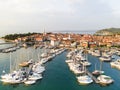 Izola at Adriatic Sea Istria in Slovenia. Drone View of Town and Harbour