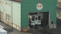 Izumi, Japan -October 23: Train Garage and Orange Hisatsu Railway Train. Tilt Up