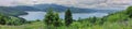 Summer landscape. Panorama of Izvorul Muntelui Lake, Romania Royalty Free Stock Photo