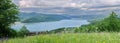 Summer landscape. Panorama of Izvorul Muntelui Lake, Romania Royalty Free Stock Photo