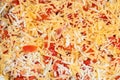 Izza dough with grated cheese. Close-up Background Royalty Free Stock Photo