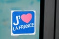 J`aime la France text in french sticker on windows means I love France with red heart icon