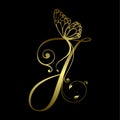 J Gold Butterfly Monogram