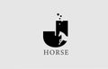 J horse alphabet letter logo icon with stallion shape inside. Creative design in black and white for business and company Royalty Free Stock Photo