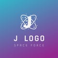 j initial space force logo design galaxy rocket vector in gradient background Royalty Free Stock Photo