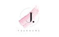 J Letter Logo with Pastel Watercolor Aquarella Brush. Royalty Free Stock Photo