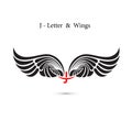 J-letter sign and angel wings.Monogram wing logo mockup.Classic Royalty Free Stock Photo