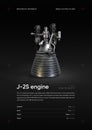 J-2S Rocket engine 3D illustration poster