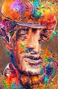 J.P.Belmondo portrait-colorful mixed media painting