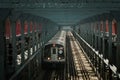 J train on the Williamsburg Bridge, Brooklyn, New York Royalty Free Stock Photo