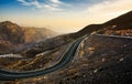 Jabal Jais mountain road at sunset. The highest mountain in the