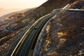 Jabal Jais mountain road at sunset. The highest mountain in the