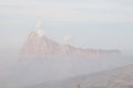 Jabal Misht on a foggy day, Oman