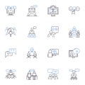 Jabbering group line icons collection. Chatting, Gossiping, Chattering, Conversing, Bantering, Blathering, Jabbering