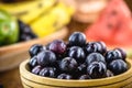 Jaboticaba or jabuticaba, Brazilian and South American fruit, in a rustic wooden basket