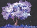 Jacaranda tree painted with acrylics on a black background